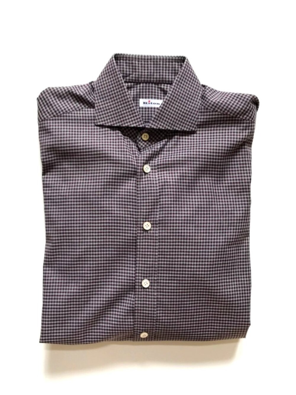 KITON Napoli Button Down Sport Dress Shirt Mens 40 16 Purple Gray Check Cotton